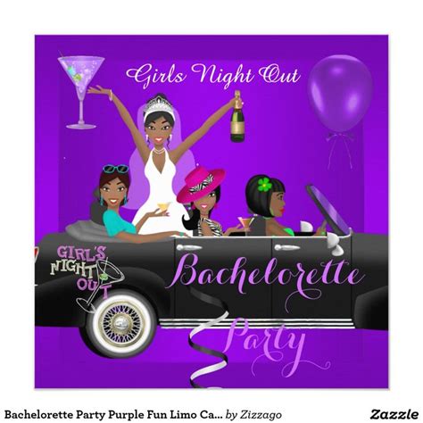 Bachelorette Party Purple Fun Limo Car Cocktail 3a Invitation Zazzle Bachelorette Party