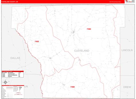 Cleveland County Ar Zip Code Wall Map Red Line Style By