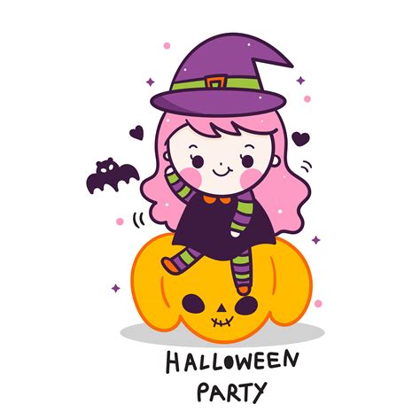 Kawaii Halloween Girl Cartoon Doodle Style 668113 Vector Art At Vecteezy
