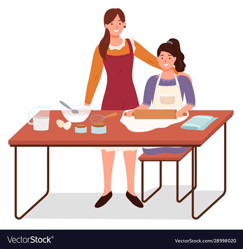 Mother Teaching Daughter To Bake And Cook Vector Image