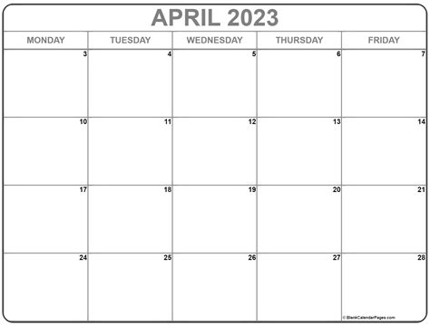 April 2023 Monday Calendar Monday To Sunday