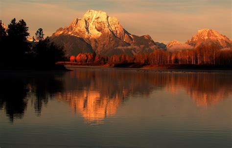 Wallpaper Autumn The Sky Trees Sunset Mountains Lake Reflection