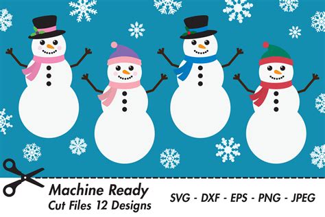 Cute Snowman Bundle Svg Cut Files Winter Snowflakes