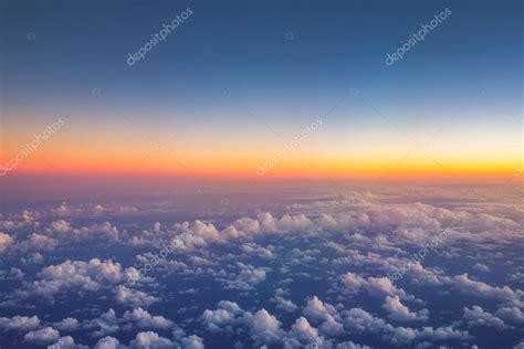 Flying Above The Clouds View From The Airplane Soft Focus Stock Photo