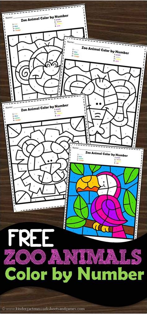 Free Zoo Animals Color By Number Worksheets To Help Preschool And