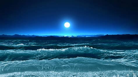 Ocean Waves Under Moon Light Wallpaper For Desktop