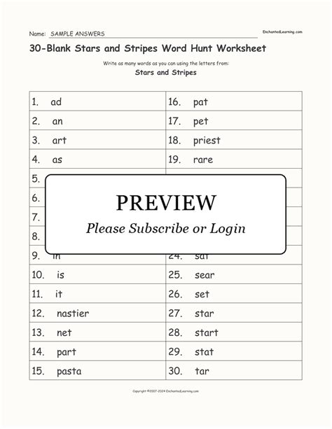 Blank Stars And Stripes Word Hunt Worksheet Enchanted Learning