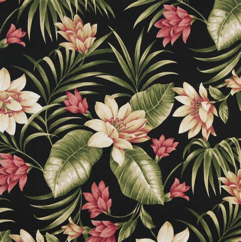 Beige Pink And Black Hawaii Large Tropical Flower Upholstery Fabric