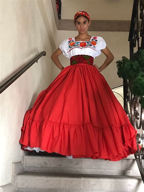 Mexican Red Double Skirt Frida Kahlo Style Womans Mexican Etsy Mexican Theme Dresses
