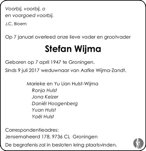 Stefan Wijma 07 01 2018 Overlijdensbericht En Condoleances Mensenlinqnl