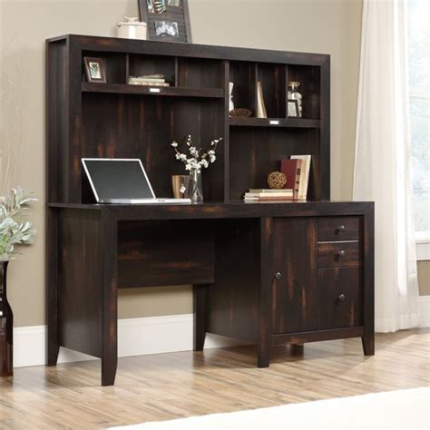 This wooden computer desk with hutch can be a functional addition to almost every kind of home office. Sauder Dakota Pass Computer Desk with Hutch, Char Pine ...
