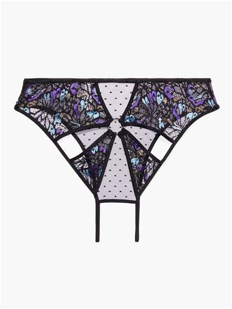 Butterfly Wings Lace And Mesh Crotchless Panty In Black And Multi Savage