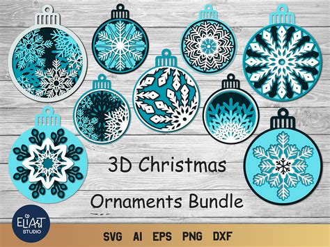 Snowflake Ornaments Svg Bundle Layered Svg Ornaments 3d Svg Etsy