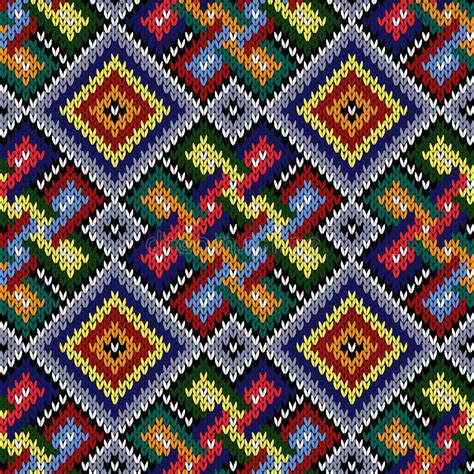 Ornate Ethnic Knitting Motley Seamless Pattern Mainly In Blue Hues