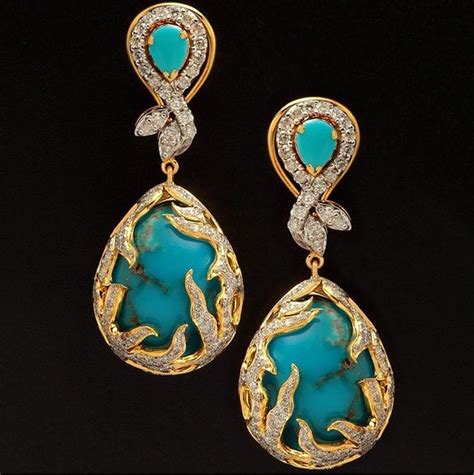 Gold Diamond Turquoise Earrings Love Jewelry Collection Jewelery