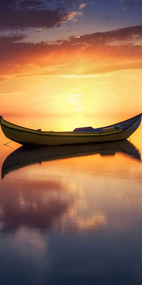 1080x2160 Lake Sunset Reflection Boat One Plus 5thonor 7xhonor View