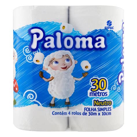 Papel Higiênico Folha Simples Neutro Paloma 30m Pacote 4 Unidades