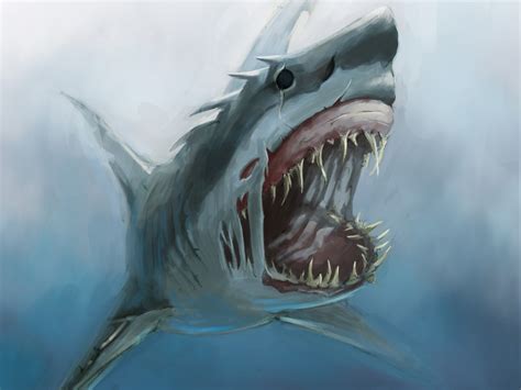 Wallpaper Drawing Illustration Sea Monsters Great White Shark