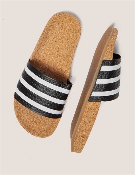 Adidas Originals Leather Adilette Cork Slides Lyst
