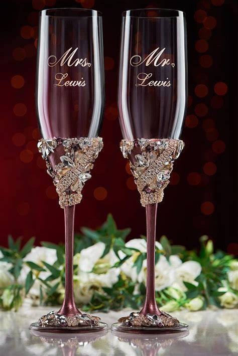 Personalized Wedding Glasses Burgundy Gold Silver Personalized Glasses Gold Champagne Flutes