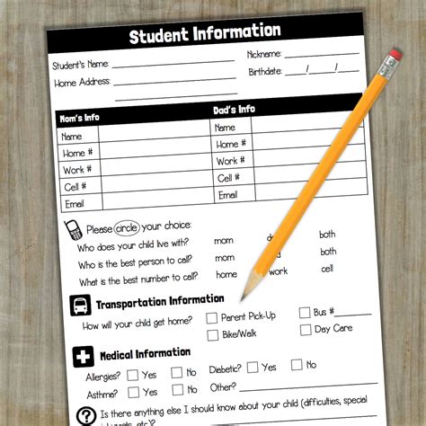 Student Information Sheet Back To School Student Information Sheet