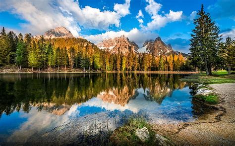 Hd Wallpaper Dolomites In Italy Rocky Mountains With Snow Pine Forest