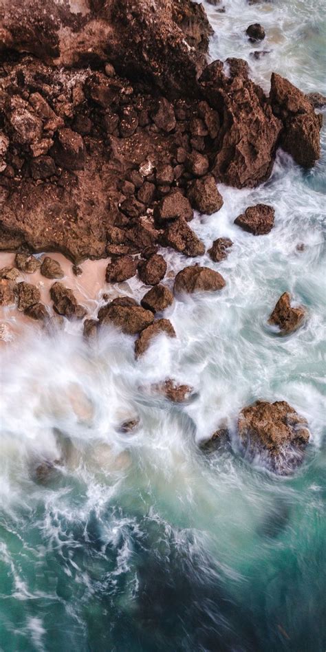 Coast Soft Sea Waves Rocks Nature 1080x2160 Wallpaper Drone