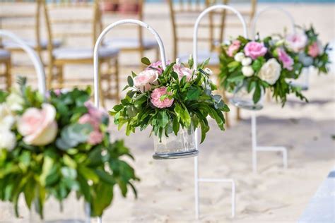 Beach Wedding Aisle Decoration Shepard Hooks With Florals In Glass