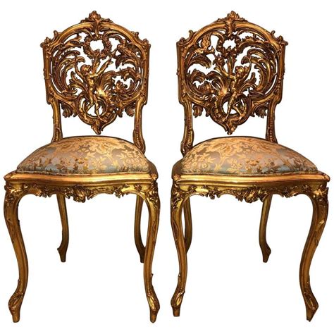 Pair Of 1stdibs Side Chairs - 18Th Century Sculpted Gilt Jacquard ...