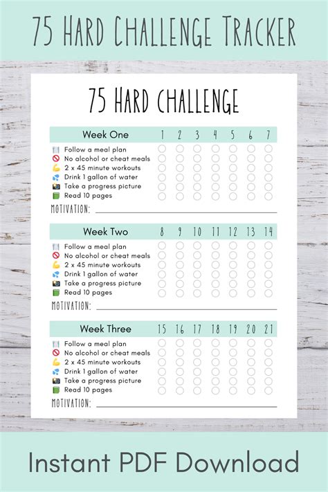 75 Hard Challenge Printable Pdf Granville Mcmahan
