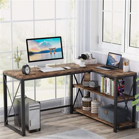 Buy Tribesigns 51 L Shaped Desk With Storage Shelves L Shape Computer Corner Desk With 2
