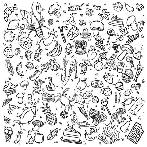 Set Of Icons On The Theme Of Food Food Vector Doodle Vector With Food