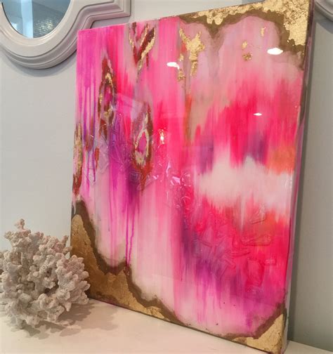 Sold Original Acrylic Abstract Art Painting Ikat Canvas Pink Etsy