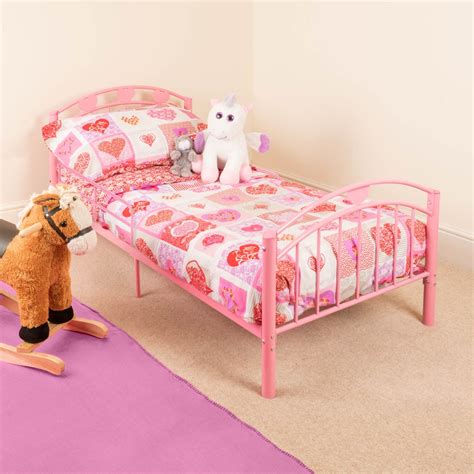 Pink Toddler Metal Bed Frame Kids Bedroom Furniture Childrens Bedframe