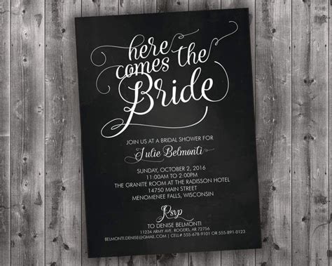 Etsy Chalkboard Bridal Shower Invitations Printed Black And White Here