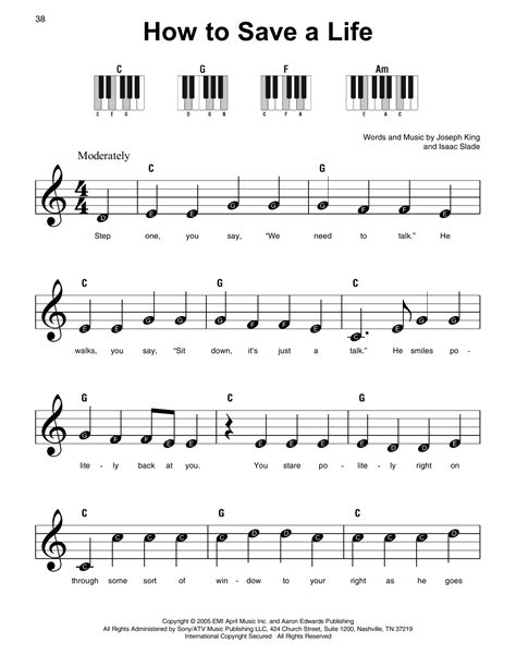 How To Save A Life Sheet Music The Fray Super Easy Piano