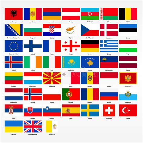 Aufgelistet werden die 48 flaggen der in europa liegenden länder (vollständig oder teilweise) sowie die flagge der republik zypern, welche zwar geographisch in asien liegt, politisch und kulturell aber zu europa gezählt wird. Satz Flaggen Aller Länder Von Europa Vektor Abbildung - Illustration von norwegen, netherlands ...