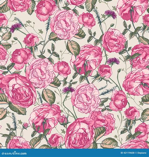 Beautiful Vintage Seamless Roses Background Stock Vector Illustration