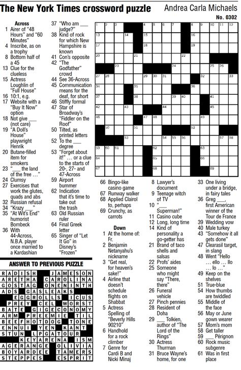 New York Times Printable Crossword Puzzle