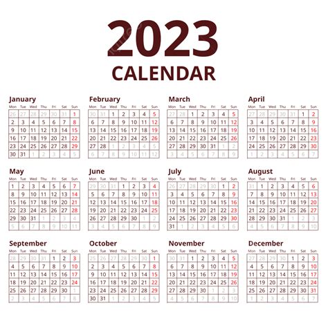 2023 Calendar Maroon Minimalist Simple Calendar 2023 Calendar 2023
