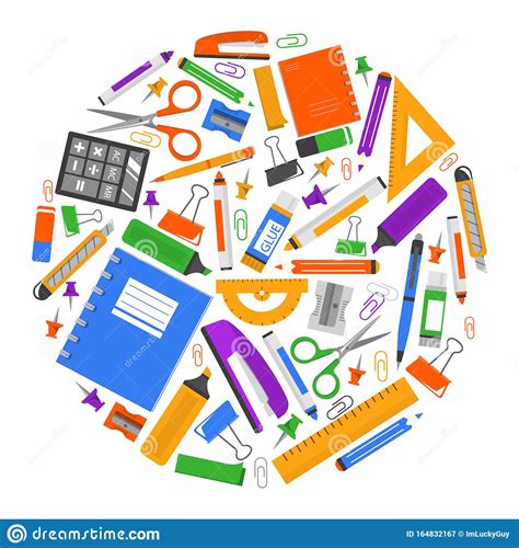 Stationery Set Isolated Collection Of School Supplies Stock
