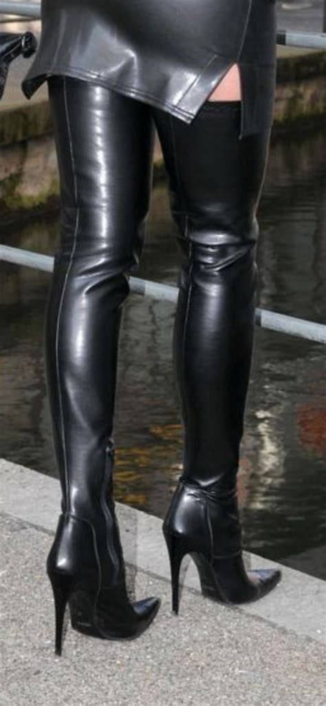 Tight Black Leather Miniskirt And Thigh Boots Leather Thigh High Boots Thigh High Boots Heels