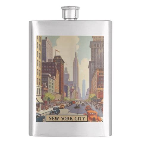 Vintage Travel Poster New York City Flask Zazzle Vintage Travel