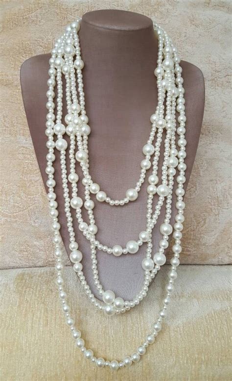 Long Multistrand Pearl Necklace Necklace Trend Inch Etsy