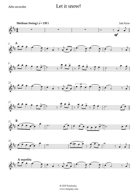 We offer original sheet music in a range of formats including, digital, hardcover, and softcover. Recorder Sheet Music Let It Snow! (Intermediate Level, Alto Recorder) (Styne)