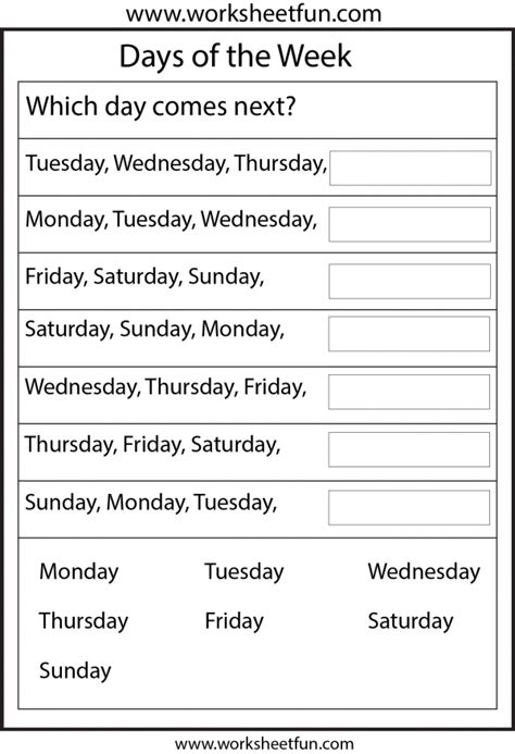 Days Of The Week 1 Worksheet Free Printable Worksheets Days Of The