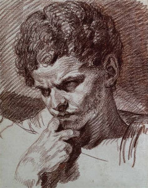 A Drawing Of A Man With His Hand On His Chin