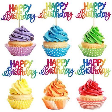 24 Pack Happy Birthday Cupcake Toppers Glitter Celebrating Birthday