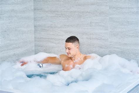 Portrait Of Guy In Bubble Bath Stock Image Image Of Morning Relaxed