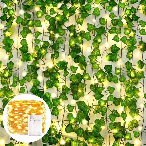 buy aior 12 strands fake ivy vines with 100 leds string lights 6 5 ft artificial ivy garland